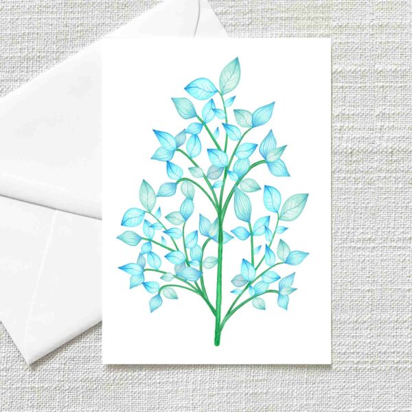 Kaart Blauwe bladeren wit
