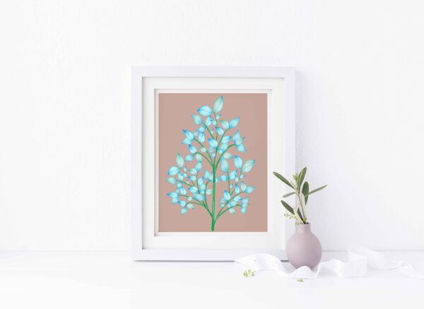 A5 print - Blauwe bladeren taupe