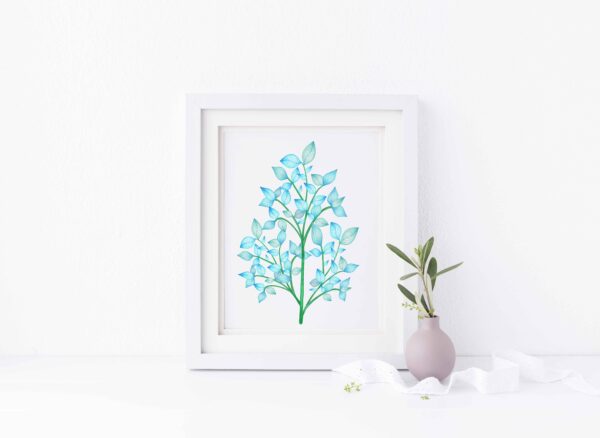 A5 print - Blauwe bladeren wit