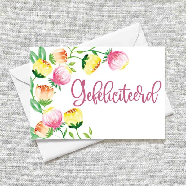 Kaart gefeliciteerd met aquarel rozen
