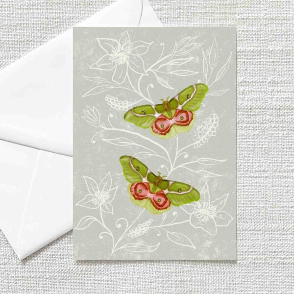 Kaart groene vlinders met bloem